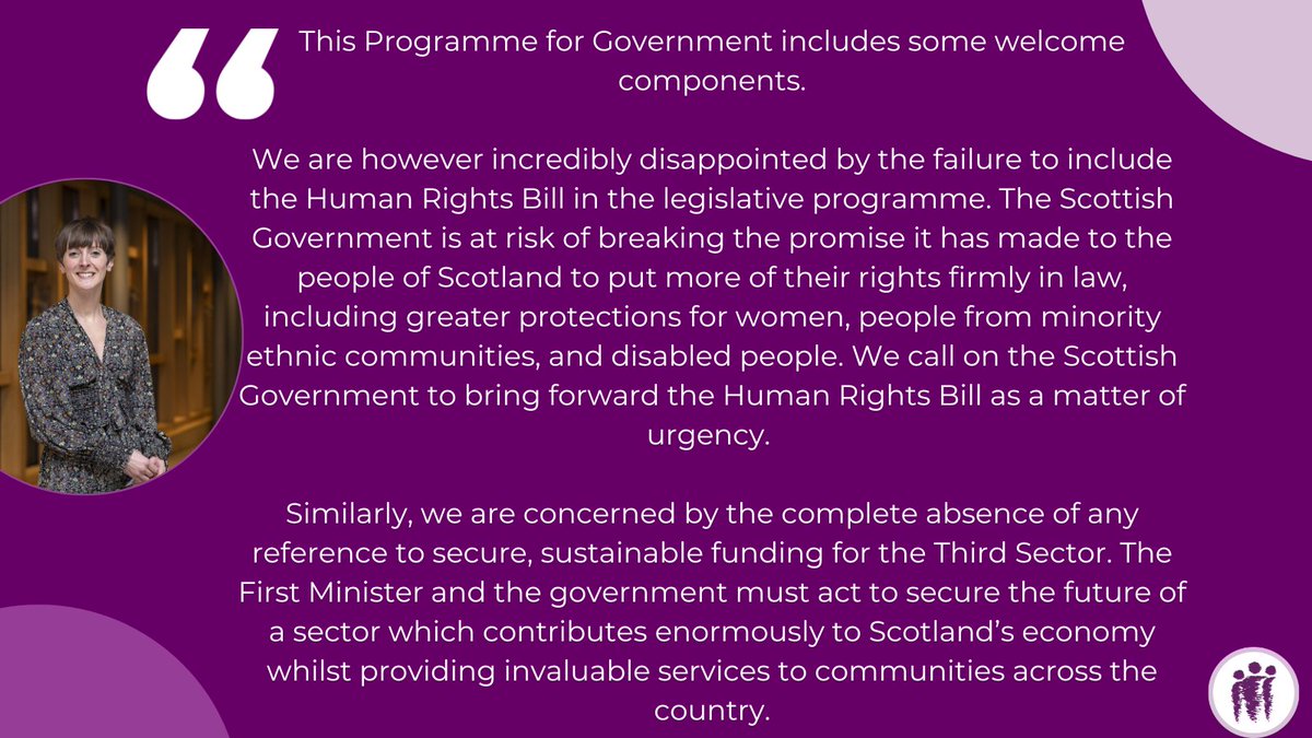 The ALLIANCE (@alliancescot) on Twitter photo We welcome pledges on social care charges and rights mainstreaming in the <a href="/scotgov/">Scottish Government</a> Programme for Government but are extremely disappointed at the absence of the Human Rights Bill.
Read the ALLIANCE's Chief Officer Sara Redmond's full statement: alliance-scotland.org.uk/blog/news/alli⦠We welcome pledges on social care charges and rights mainstreaming in the <a href="/scotgov/">Scottish Government</a> Programme for Government but are extremely disappointed at the absence of the Human Rights Bill.
Read the ALLIANCE's Chief Officer Sara Redmond's full statement: alliance-scotland.org.uk/blog/news/alliā¦