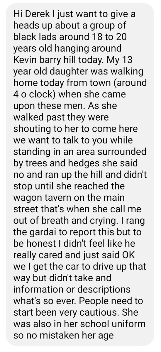 BligheDerek's tweet image. School girl harassed by Africans today in Fermoy, Vigilance is essential these days.
#sendderektodublin 
#DirectDemocracy