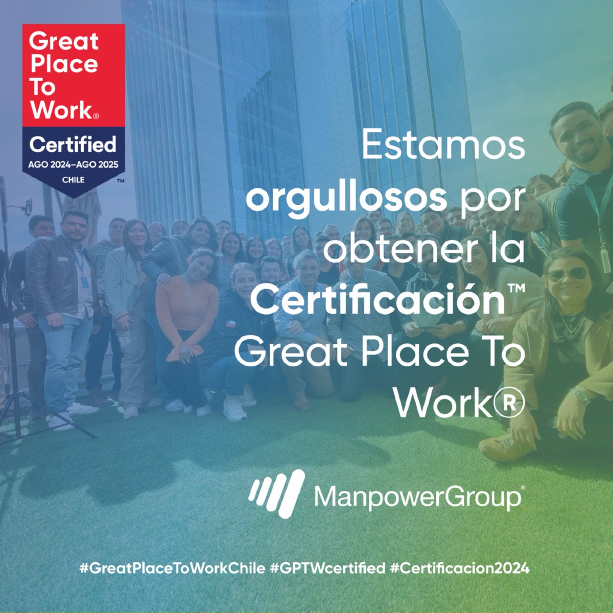 ManpowerGroupCL's tweet image. 🎉 ¡En #ManpowerGroupChile obtuvimos por primera vez la certificación Great Place to Work®!

¡Te invitamos a conocer más sobre ManpowerGroup Chile!
👉 lnkd.in/ehXWA9rJ

#GreatPlaceToWorkChile #GPTWcertified #Certificación2024 #UnaHistoriadeTalentoconManpowerGroupChile