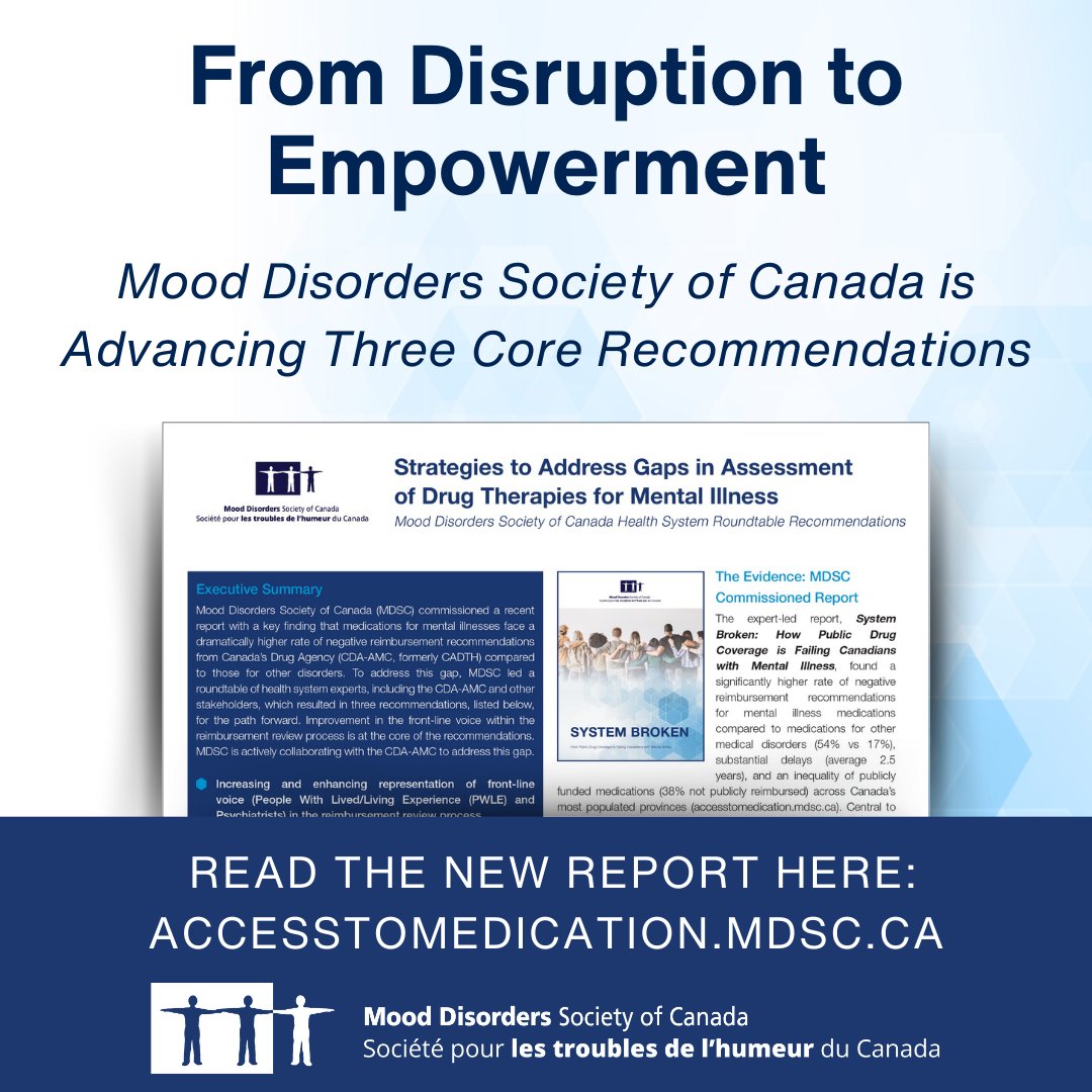 MoodDisordersCa's tweet image. 📢 Check out @MDSC’s new health system roundtable recommendations to increase 💊access! Involves lived experience, clinician insights, education &amp;amp; transparency. Read more: accesstomedication.mdsc.ca📄

#SystemBroken #AccessToMeds #EquityInHealthcare #AccessForAll #TimeForChange
