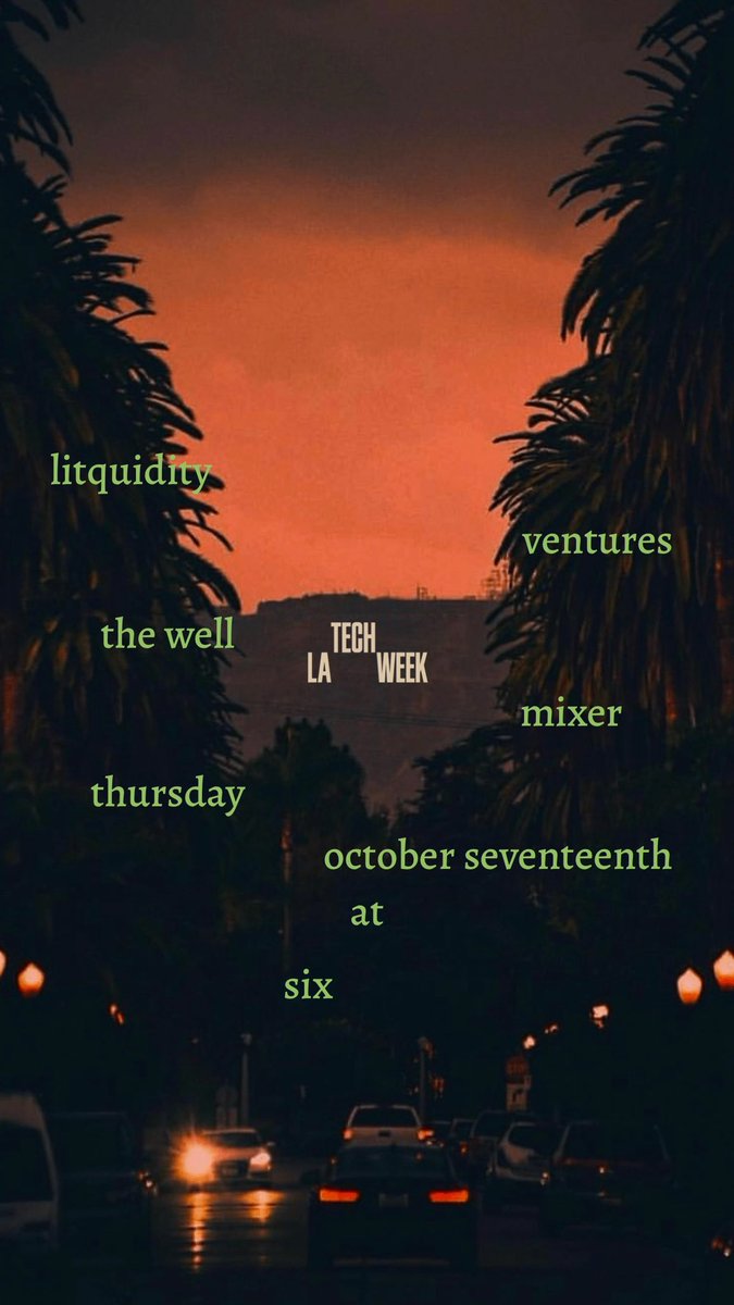 Litquidity Ventures (@litquidityvc) on Twitter photo <a href="/litquidityvc/">Litquidity Ventures</a> is running it at #LATechWeek. If you’re a founder, investor or creator - come join us.
lu.ma/hw37fnv8 <a href="/litquidityvc/">Litquidity Ventures</a> is running it at #LATechWeek. If you’re a founder, investor or creator - come join us.
lu.ma/hw37fnv8
