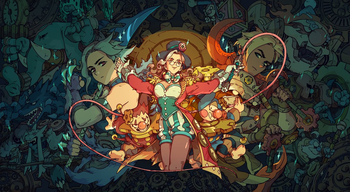 New wallpaper with Bryce's key art for Throes of the Watchmaker! Hi-res  version this way: https://t.co/U4bR5P0H3e, image size:1200x659