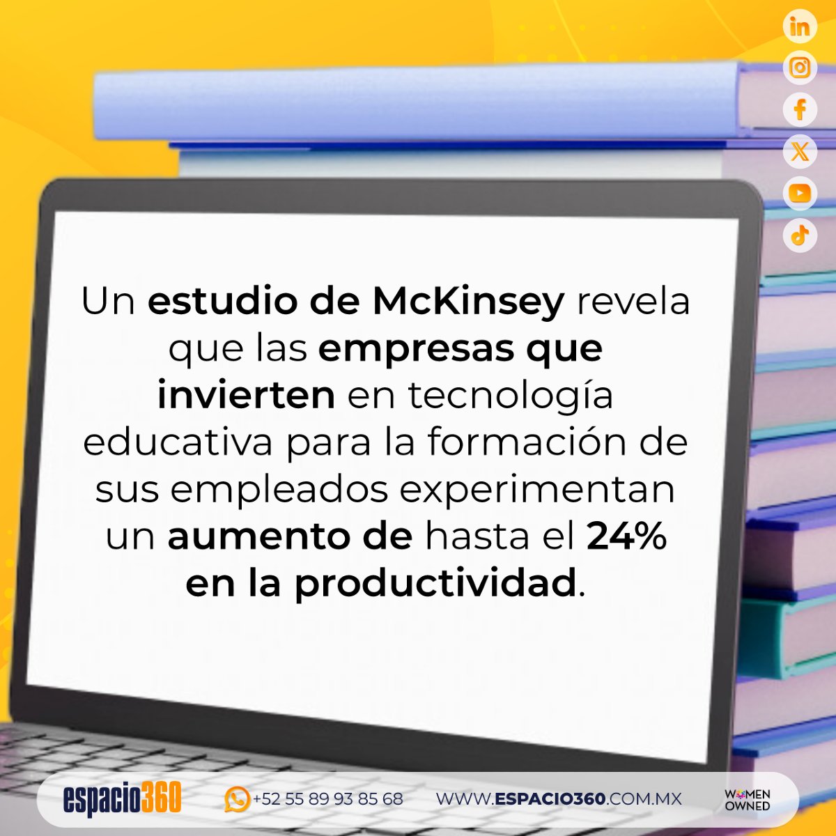espacio360mx's tweet photo. Las empresas que invierten en tecnología educativa ven un aumento en la productividad de hasta un 24%. ¿Quieres transformar la manera en que tu equipo aprende y crece? 🚀​

#Productividad #TecnologíaEducativa #TransformaciónDigital #eLearning https://t.co/mjemS69D4F