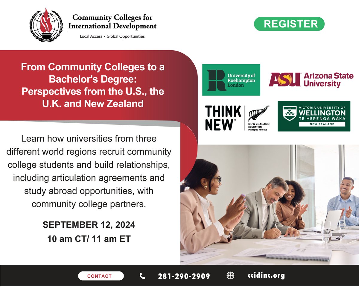 Join us on September 12th at 10 am CT/ 11 am ET to learn how unis from the US, UK and NZ recruit community college students and build relationships, including articulation agreements and study abroad opportunities. Register for free: ccid.growthzoneapp.com/ap/Events/Regi…