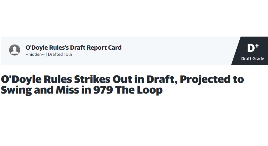Q101Chicago's tweet photo. Is it time to hang it up in fantasy football when your draft grades are worse than the Latin class you mostly slept through 🤔 <3 @laurenoneil #fantasyfootball #ODoyleRules https://t.co/j936sLkbqY