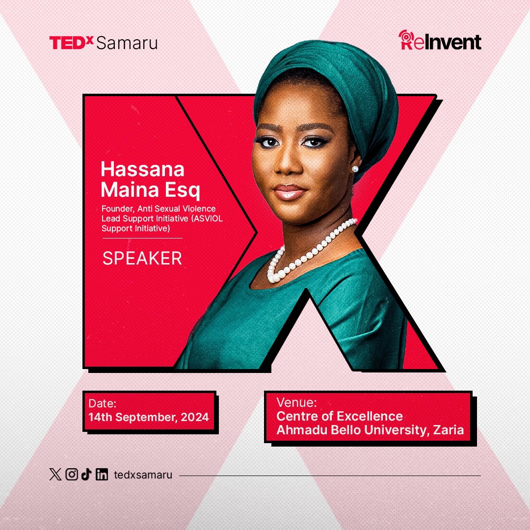tedxsamaru's tweet image. TEDx Samaru presents Hassana Maina, a passionate advocate for progressive social change, who will challenge our assumptions and inspire us to take action.

#TEDx #TEDxtalks #TEDxSamaru #Abuzaria #REINVENT #September14th