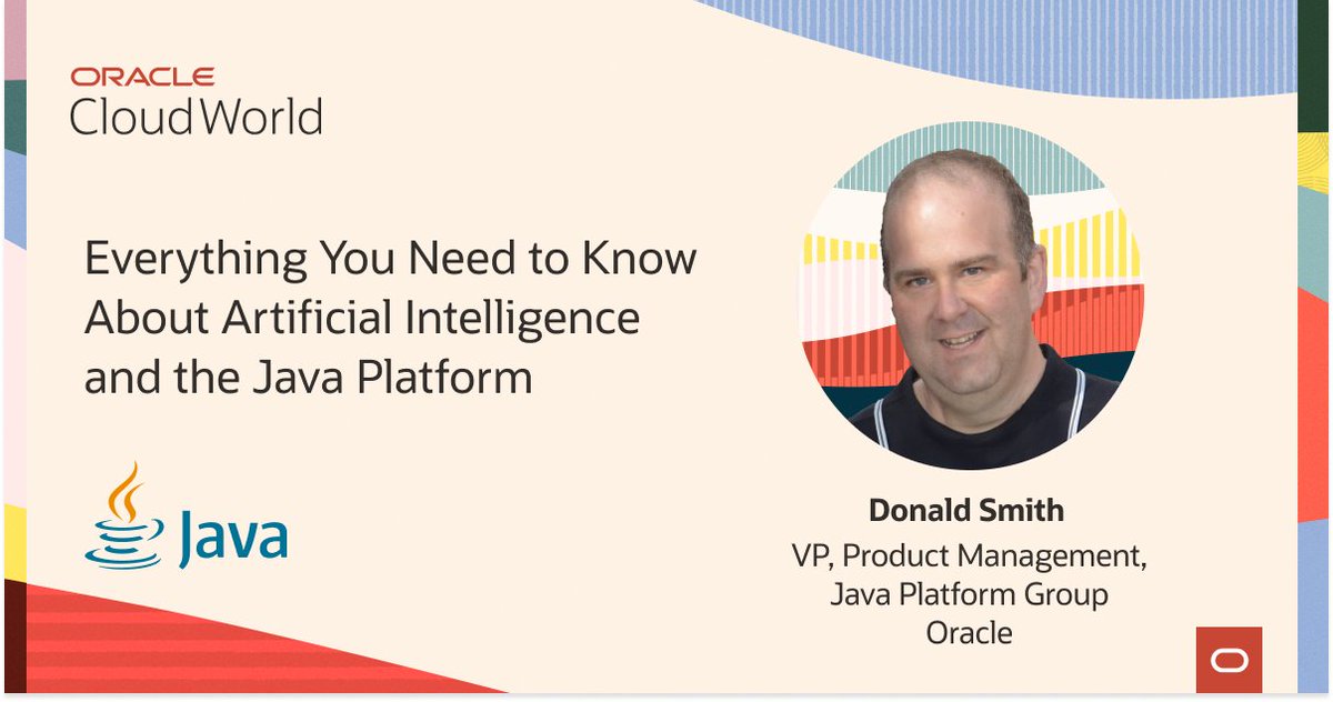 YohannesHM's tweet photo. Learn about innovations in the #Java Platform that enable AI frameworks and services in this @Oracle #CloudWorld session. https://t.co/0Dw7yJC5QF https://t.co/iPL5hwtkwQ