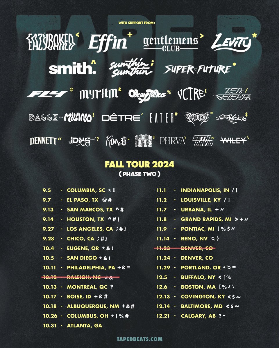 proud to announce we’re taking the medicine on the road with <a href="/Tapebbeats/">Tape B</a> this fall 📼⚫️ super thankful for the opportunity and super thankful for all y’all’s love and support 🖤

tickets go on sale on Sept. 6th! 
link in the usual spot