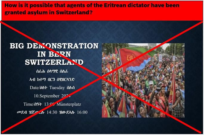 Eruye117068's tweet photo. Une manifestation visant à autoriser la célébration d'un dictateur montre jusqu'où certains sont prêts à aller pour justifier l'oppression. En cherchant à glorifier un régime qui réprime violemment la liberté d'expression et les droits fondamentaux, ces individus démontrent une méconnaissance flagrante des principes démocratiques. Leur soutien à un tel despotisme est une insulte à ceux qui se battent quotidiennement contre l'injustice et l'autoritarisme. Nous ne devons pas permettre que nos libertés soient utilisées pour cautionner l'oppression. #TransnationalRepression
#Eritrea
#BlueRevolution
#NoMorePFDJTerror

@RadioTeleSuisse @lemondefr @Blick_fr @SEMIGRATION @24heuresch
@Lematinch @ignaziocassis @tdgch @beat_jans @alain_berset @ParmelinG @polneuch
@GenevePolice @EDI_DFI @lenouvelliste @swiss_un @UNGeneva @EMBSchweiz
@Etat_Neuchatel @fedpolCH @SchranerBurgen1 @ParlCH @SwissMFA @gerhardpfister
@PirminBischof @ThierryBurkart
@PetraGoessi @AndreaCaroni @OlivierFeller 
@friedlies