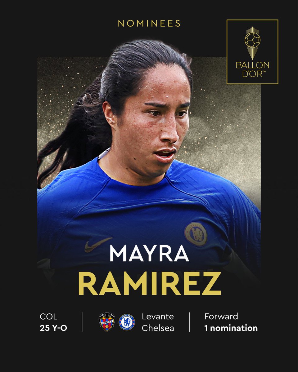 Ballon d'Or (@ballondor) on Twitter photo Nominated for the 2024 Women’s Ballon d’Or
Mayra Ramirez
<a href="/LUDfemenino/">Levante UD Femenino</a> / <a href="/ChelseaFCW/">(C)helsea FC Women 🏆🏆🏆</a>
<a href="/USWNT/">U.S. Women's National Soccer Team</a>
#ballondor Nominated for the 2024 Women’s Ballon d’Or
Mayra Ramirez
<a href="/LUDfemenino/">Levante UD Femenino</a> / <a href="/ChelseaFCW/">(C)helsea FC Women 🏆🏆🏆</a>
<a href="/USWNT/">U.S. Women's National Soccer Team</a>
#ballondor