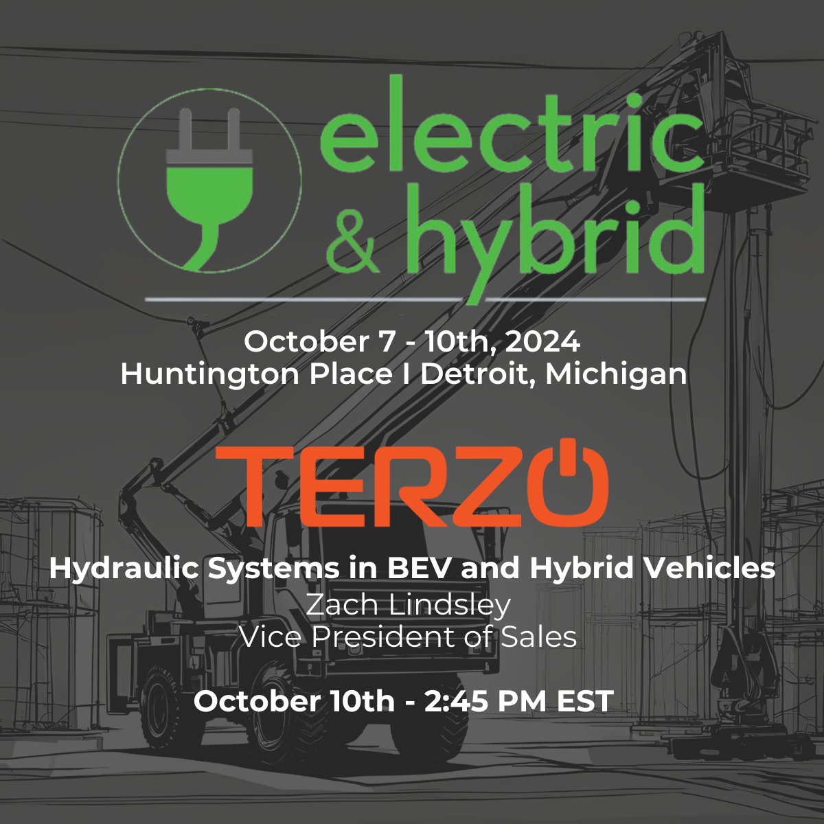 Zach Lindsley will be at the EV Tech Expo October 10th presenting strategies to maximize efficiency when electrifying hydraulic systems in mobile equipment.