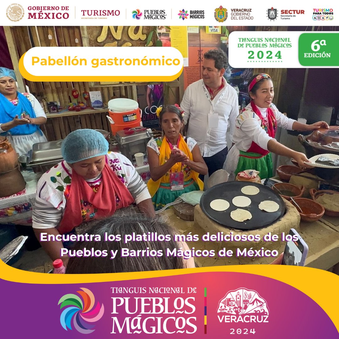 En esta 6a edición del Tianguis Nacional de #PueblosMágicos no te pierdas del pabellón gastronómico 🥘

¡Deja que tu paladar decida cual será el próximo destino que visitarás! 😋🍽️ 

Conoce más información de este evento en: pueblosmagicosveracruz.com