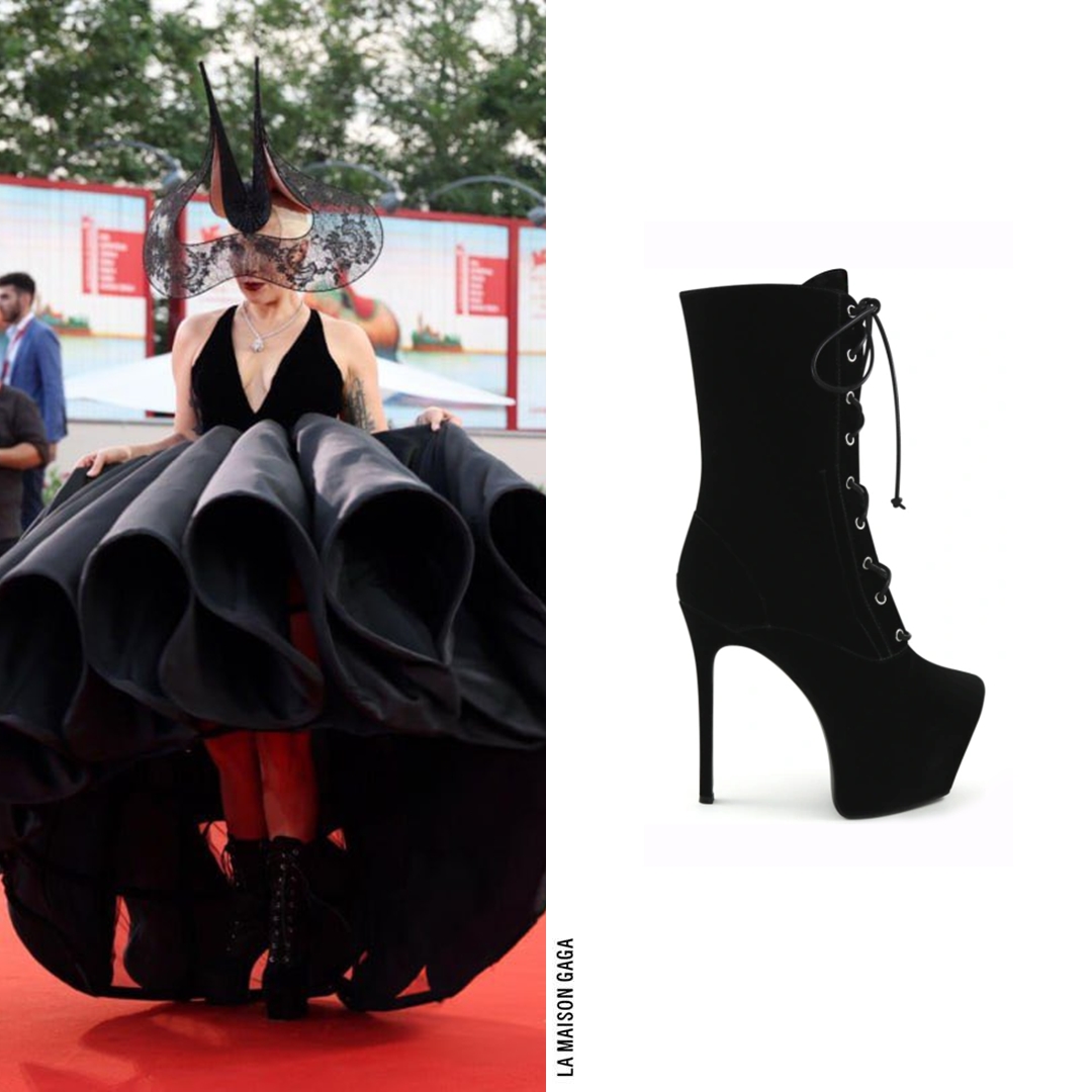 Ladies and gentlemen, HER!

Lady Gaga steps on the red carpet at the first @JokerMovie premiere in Venice, wearing <a href="/Dior/">Dior</a> Haute Couture gown along with a #PhilipTreacy Fall/Winter 2001 lace wing headpiece and custom @GiuseppeZanotti velvet platform boots!