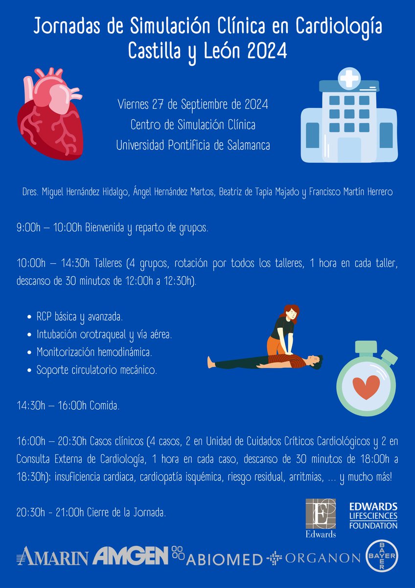 ¡Estamos de vuelta! 
Tras mucho tiempo de trabajo y dedicación, os animamos a asistir a la
“I Jornada de Simulación Clínica en Cardiología en Castilla y León” 

Inscripción 👇🏼
docs.google.com/forms/d/e/1FAI…

¡¡Plazas limitadas!! Os esperamos 🏥🫀