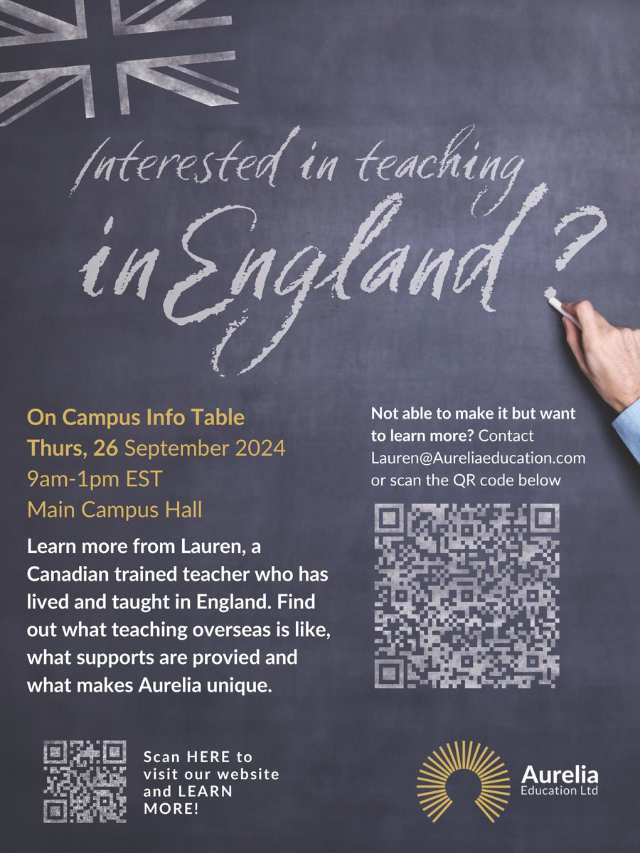 Interested in teaching in England? Stop by the info table in the HP hallway on Thursday, September 26th!