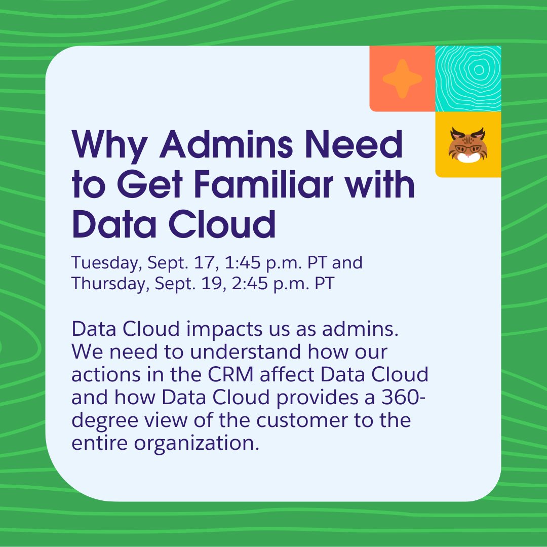 SalesforceAdmns's tweet photo. 📊 #DF24 is your opportunity to dive deep into all things data! 

From beginner insights to expert strategies, these sessions are designed to help you harness the full potential of data in @Salesforce. 

Add these essential sessions to your agenda now.