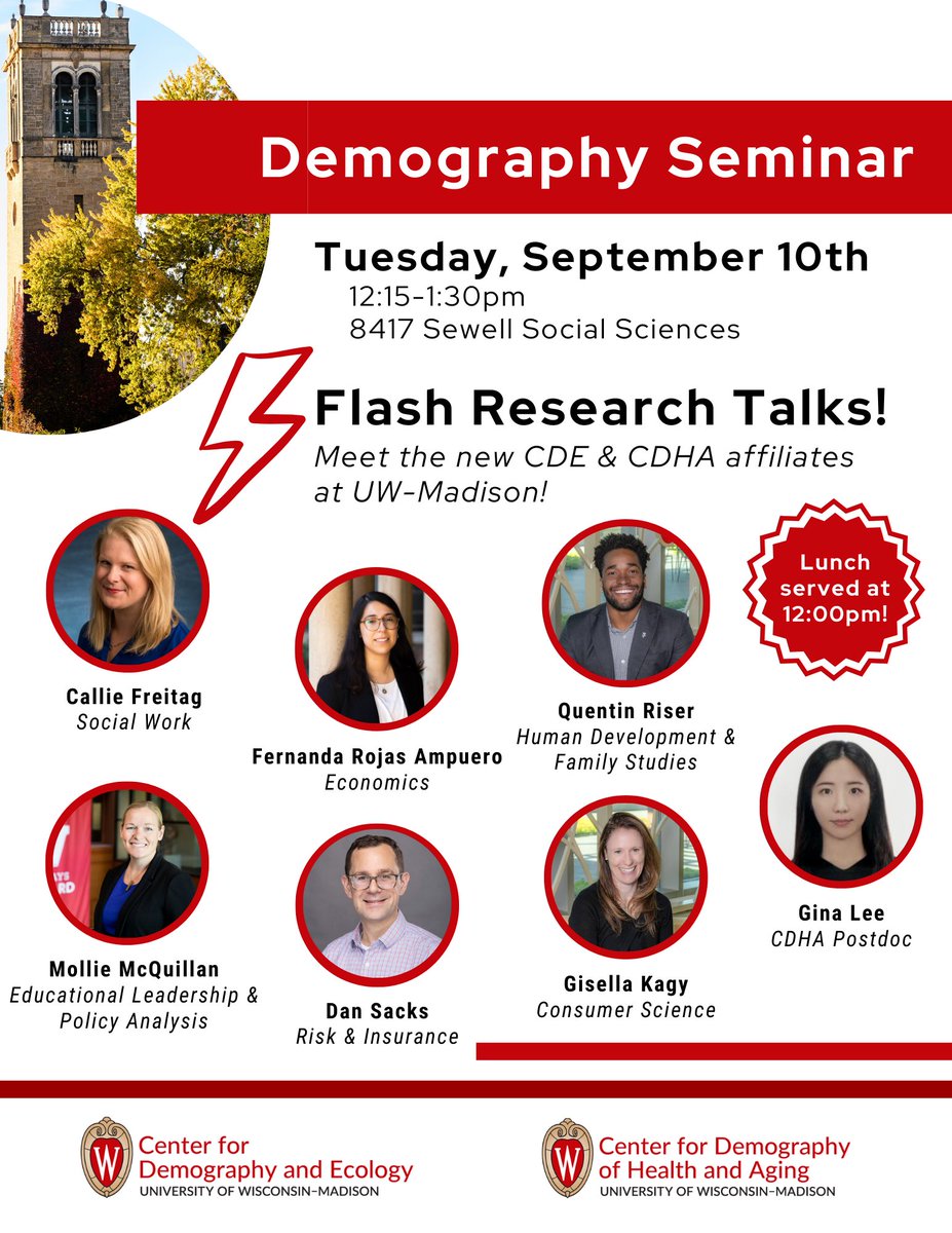 UW-Madison CDE (@uw_cde) on Twitter photo ⭐️Join us next Tuesday, September 10th, from 12:15-1:30 pm for DemSem "New Faces Flash Research Talks," where several new CDE & <a href="/uwcdha/">UW-Madison CDHA</a> affiliates will introduce their research
➡️Learn more: cde.wisc.edu/event/demsem-n… ⭐️Join us next Tuesday, September 10th, from 12:15-1:30 pm for DemSem "New Faces Flash Research Talks," where several new CDE & <a href="/uwcdha/">UW-Madison CDHA</a> affiliates will introduce their research
➡️Learn more: cde.wisc.edu/event/demsem-n…