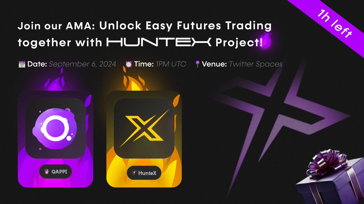 Qappi (formerly AlphaGuilty) (@qappi_official) on Twitter photo 🚀 Join Our AMA: Unlock Easy Futures Trading with HunteX!
Hey Qappi Miners! Get ready for an exciting AMA session on Friday, 6 September 2024, at 1 PM UTC with our partner <a href="/huntex_bot/">HunteX | Simple Futures</a>. Imagine trading futures directly in Telegram—no hassle, just tap and trade! With HunteX, you 🚀 Join Our AMA: Unlock Easy Futures Trading with HunteX!
Hey Qappi Miners! Get ready for an exciting AMA session on Friday, 6 September 2024, at 1 PM UTC with our partner <a href="/huntex_bot/">HunteX | Simple Futures</a>. Imagine trading futures directly in Telegram—no hassle, just tap and trade! With HunteX, you