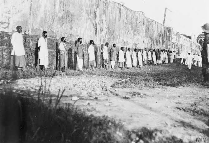 Indian Muslims being executed for refusing to fight against the Ottoman Empire by the British army. Year 1915 CE.