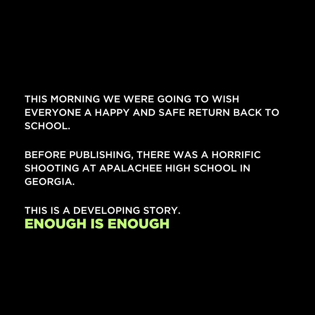 This morning there was a shooting at Apalachee High School in Barrow County, Georgia. Sources are currently citing 2 dead and 4 injured, but this story is still developing.

#EnoughIsEnough