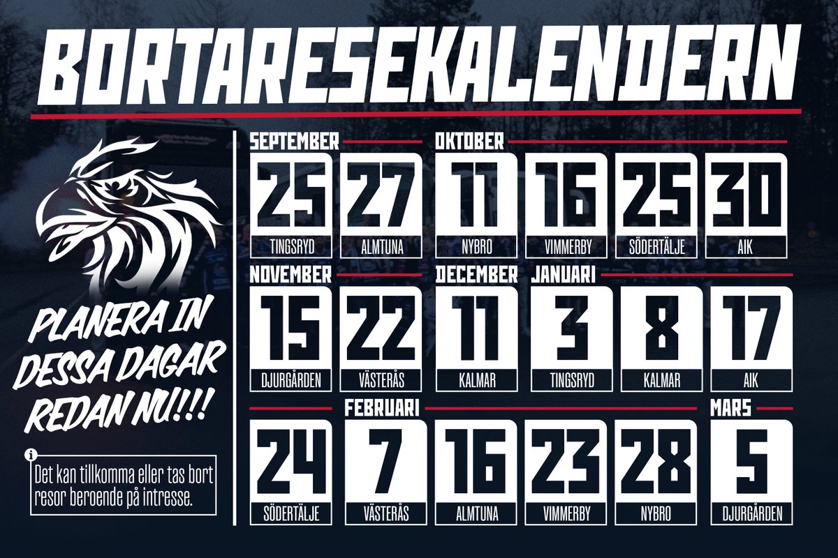 Skriv in i era kalendrar och planera in årets resor Blue Front Support ska försöka arrangera och följa <a href="/iko_officiell/">IK Oskarshamn</a>  på bortaplan i <a href="/hockeyallsvensk/">HockeyAllsvenskan</a>  Du hittar våra resor och anmäler er på bluefrontsupport.se