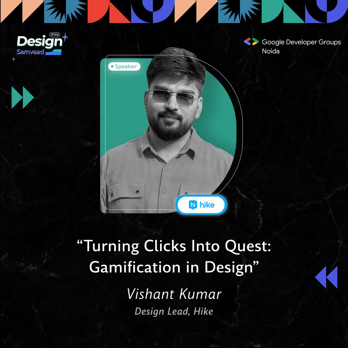 gdg_noida's tweet image. Join us at Design Samvaad as Vishant Kumar, Design Lead at Hike, explores Gamification in Design! 🎮✨ Learn to turn clicks into quests with Google Developer Groups Noida. 

📅 &quot;Turning Clicks Into Quest&quot;
🎙️ Vishant Kumar, Design Lead @ Hike
#DesignSamvaad #Gamification #GDGNoida