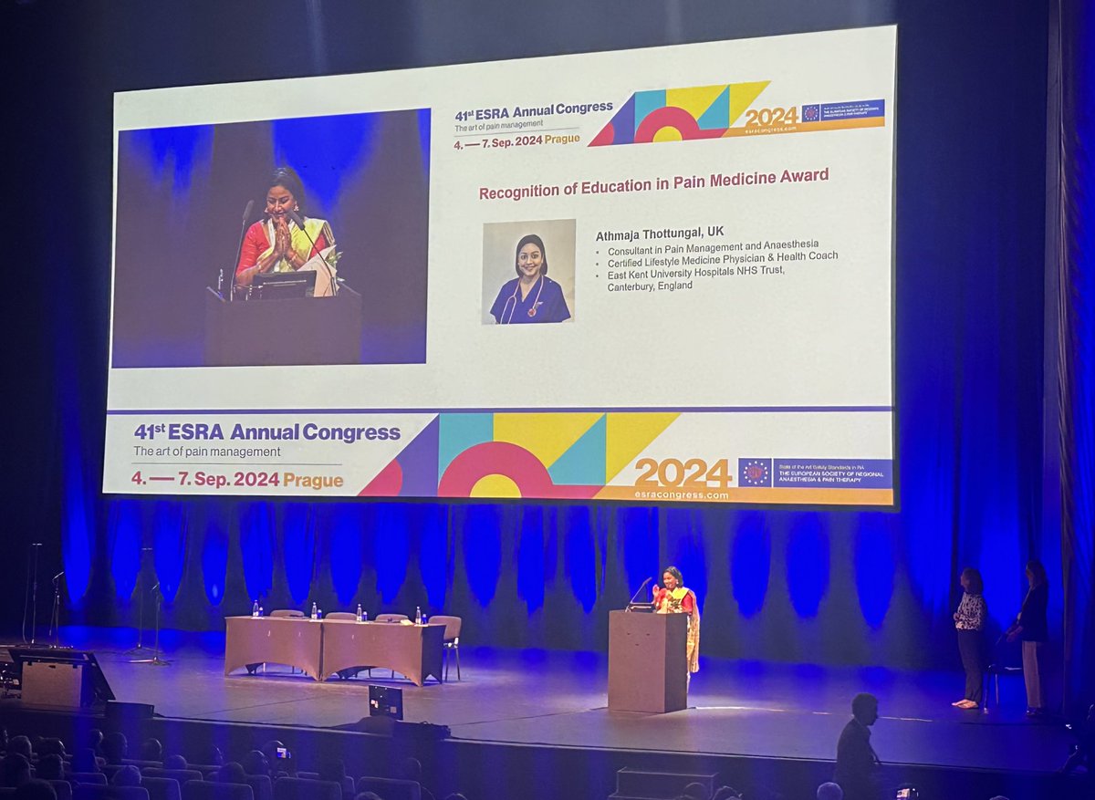 Alan Macfarlane (@ajrmacfarlane) on Twitter photo Congratulations to <a href="/RegionalAnaesUK/">RA-UK</a> board member <a href="/athmathottungal/">Athmaja Thottungal</a> on her Recognition of Education in Pain medicine award at <a href="/ESRA_Society/">ESRA | European Society of Regional Anaesthesia</a> #ESRA2024
Extremely well deserved 🤗🤩. We are very privileged/lucky Athma is on the board 🙏🏼. Fantastic to see her getting this award 👏 Congratulations to <a href="/RegionalAnaesUK/">RA-UK</a> board member <a href="/athmathottungal/">Athmaja Thottungal</a> on her Recognition of Education in Pain medicine award at <a href="/ESRA_Society/">ESRA | European Society of Regional Anaesthesia</a> #ESRA2024
Extremely well deserved 🤗🤩. We are very privileged/lucky Athma is on the board 🙏🏼. Fantastic to see her getting this award 👏