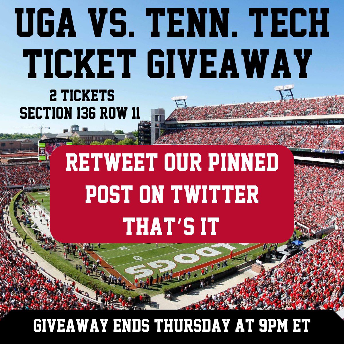 🚨TICKET GIVEAWAY🚨

To Enter:
1. Retweet our pinned post
2. Reply to this tweet with #AthensBCT

GO DAWGS
