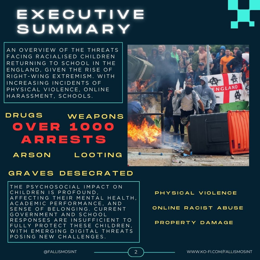 FallismOSINT's tweet image. 1/2🆕 Intelligence Report⚠️
Back to School? Are Racialised Children Safe?

Post-riot #analysis explores how recent #RaceRiots2024 across the UK are impacting children as they return to school

#OSINT #BackToSchool #AfroCaribbean #CommunitySafety #GlobalMajority