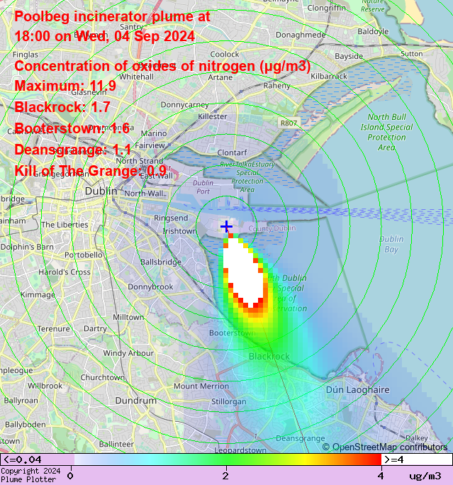 plumeplotter's tweet photo. Latest Poolbeg incinerator plume plot, 18:00 04/09/24 #Blackrock #Booterstown #Deansgrange https://t.co/poGzwjd66h https://t.co/LnatkGttsg