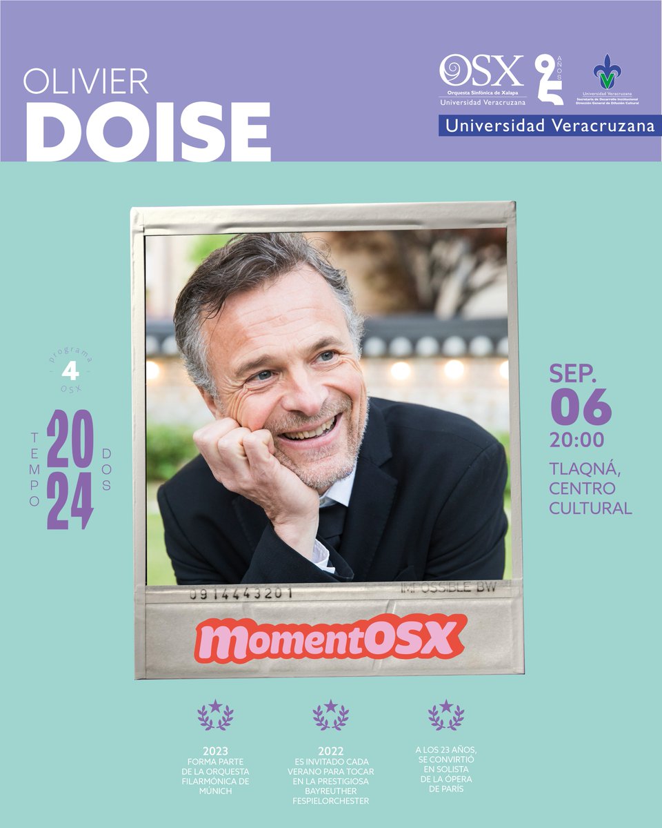 OSXUV's tweet photo. El fantástico Olivier Doise🎶 te cautivará este viernes de #MomentOSX con el estreno en México de: 🎼Concierto para oboe, "Les belles heures"🎼 de #Connesson
📆Te esperamos este viernes 6 de septiembre a las 20:00 h en Tlaqná https://t.co/enh9uyKzC8