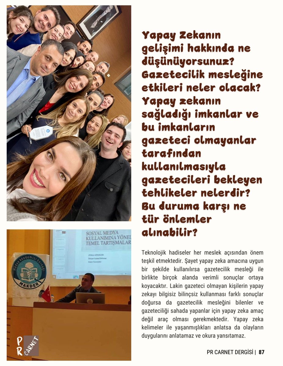 Röportajımızın Devamı 
#gazete #gazetecilik #haber #habercilik #medya #bilim #politika #sanat #kültür #Teknoloji #yapayzeka #dijitalmedya #dergi #yayın #prcarnetdergisi