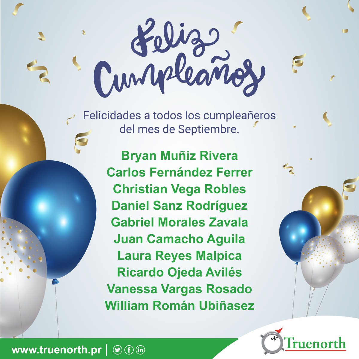 ¡Feliz cumpleaños a todos los compañeros nacidos en el mes de Septiembre! 

#felizcumpleaños 
#happybirthday 
#truenorthcolleges