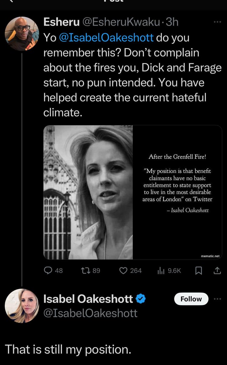 Esheru (@eshprojet1) on Twitter photo I asked β¦<a href="/IsabelOakeshott/">Isabel Oakeshott</a>β© regarding the Grenfell Tower tragedy if she still held this opinion, look how she repliedβ¦ I asked β¦<a href="/IsabelOakeshott/">Isabel Oakeshott</a>β© regarding the Grenfell Tower tragedy if she still held this opinion, look how she repliedβ¦