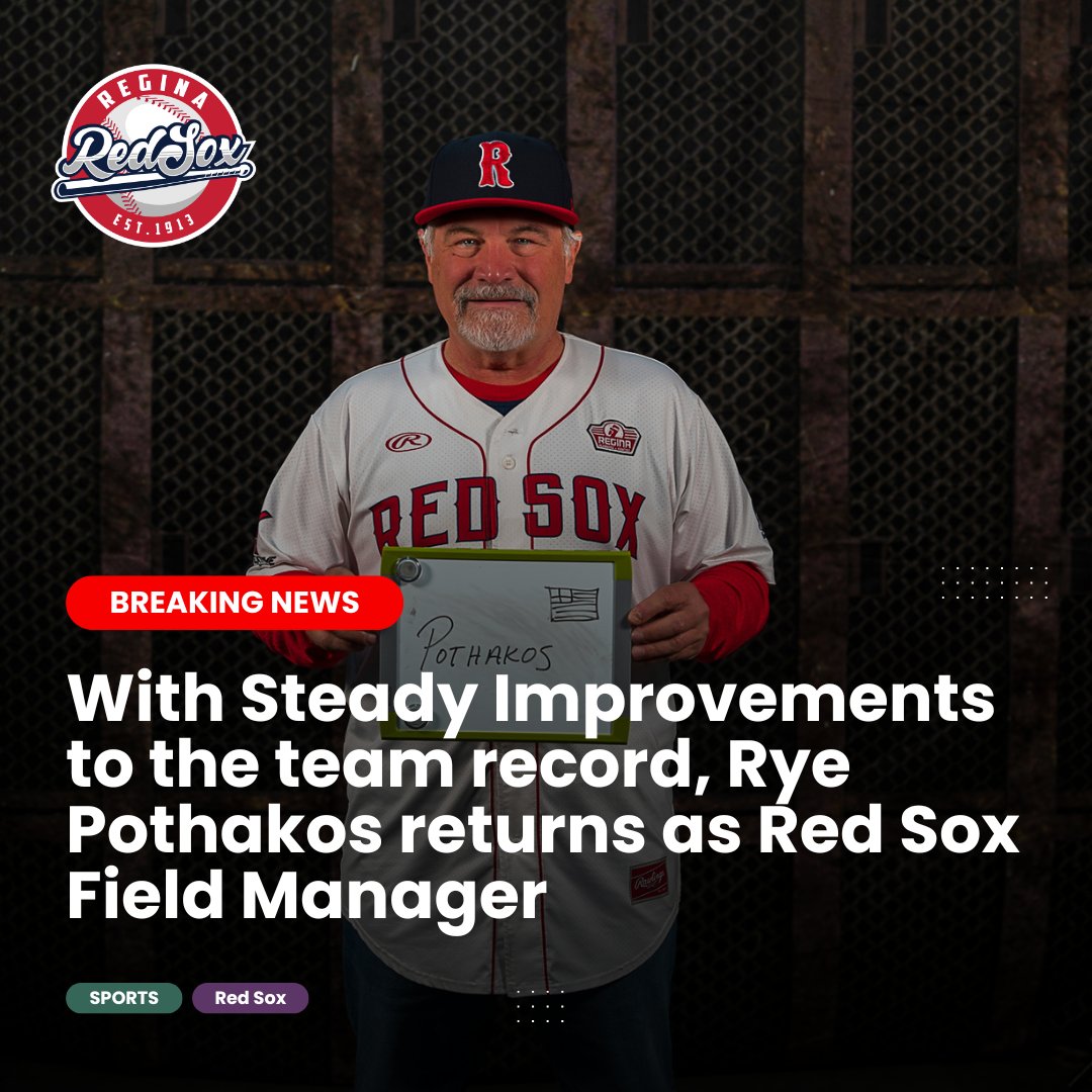 The Red Sox Organization is pleased to announce the return of Field Manager Rye Pothakos!! ⚾️🔥

The steady record improvements, team morale, and on-field success have earned his spot back as field manager! 🤝

#RRSox #ReginaRedSox #TopPerformers #Baseball #WCBL