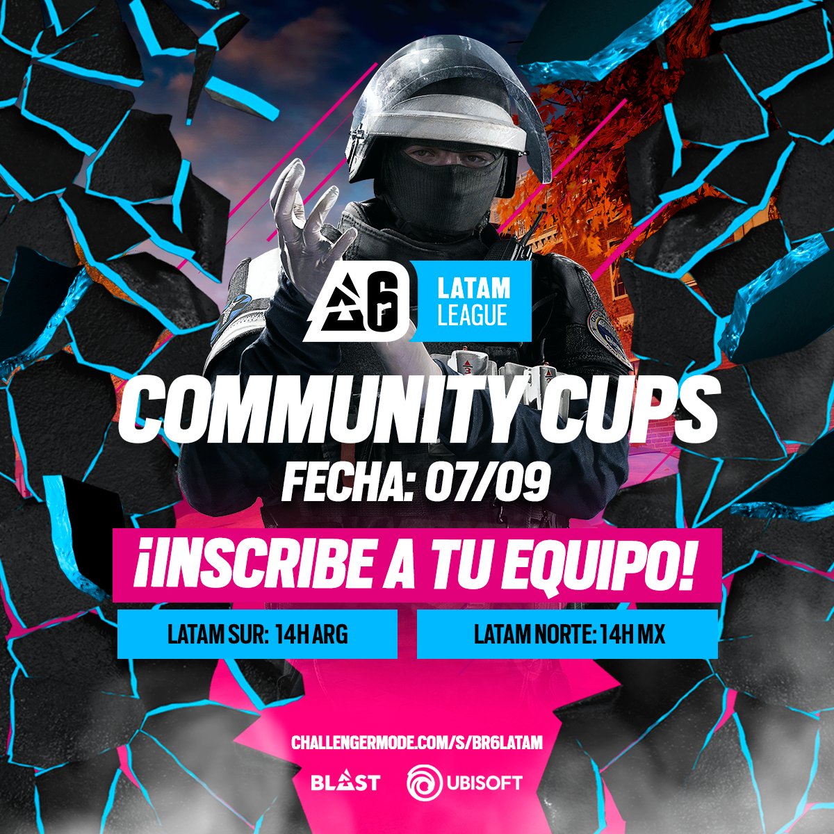 R6esportsES's tweet photo. ¡La competencia sigue! 🔥
Este Sábado 7 de Septiembre, las Community Cups te esperan en #R6LATAM.
Demuestra tu habilidad y participa en:
📔 Latam Sur: https://t.co/MHAruCoOpC
📔 Latam Norte: https://t.co/uKX5tQQ3xv
¡No faltes! 🏆
#Esports #RainbowSix #CommunityCups https://t.co/YCicVmS72u