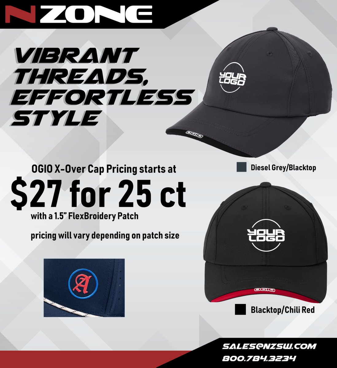 NzoneMHK's tweet photo. Vibrant threads, effortless style! This new OGIO cap, featuring a FlexBroidery Patch, blends the charm of classic embroidery with modern heat press precision. Perfectly crafted for those who value both comfort and flair.
Reach our reps at sales@nzsw.com https://t.co/dy4ara4QSQ