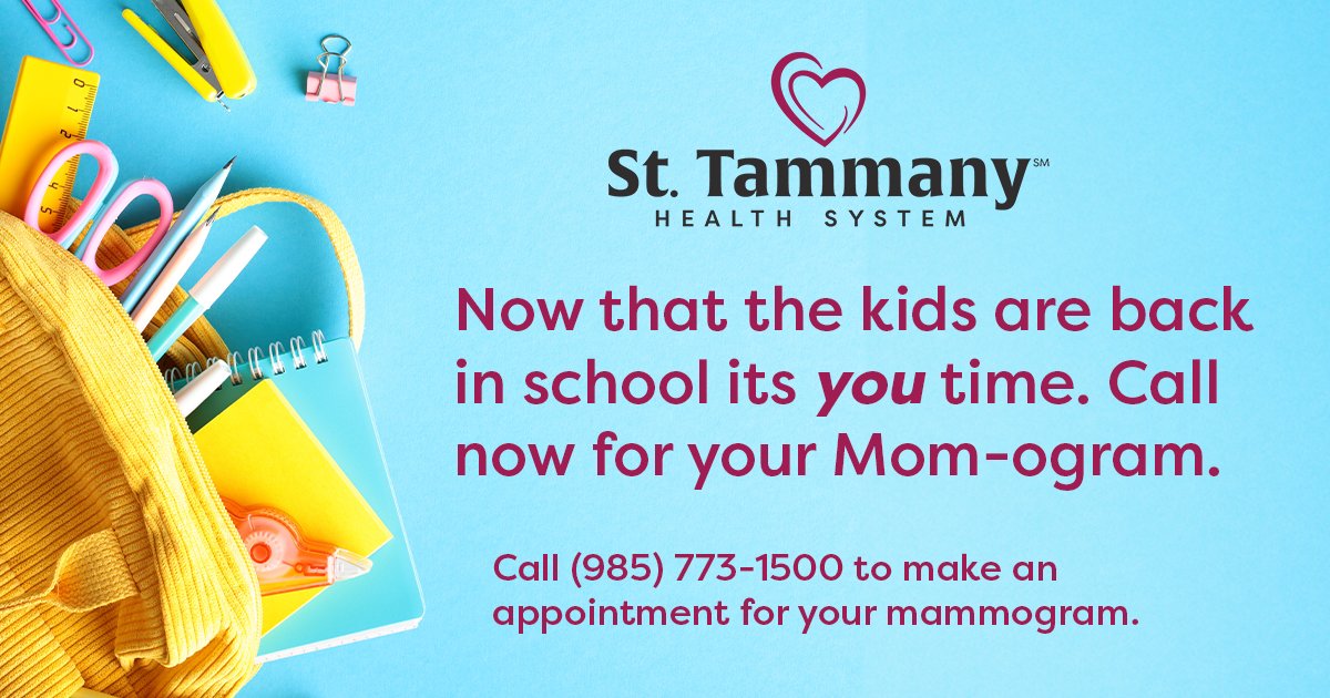 Now that the kids are back in school its you time. Call (985) 773-1500 to make an appointment for your mammogram. 

#MomHealth #Wellness #PreventiveCare