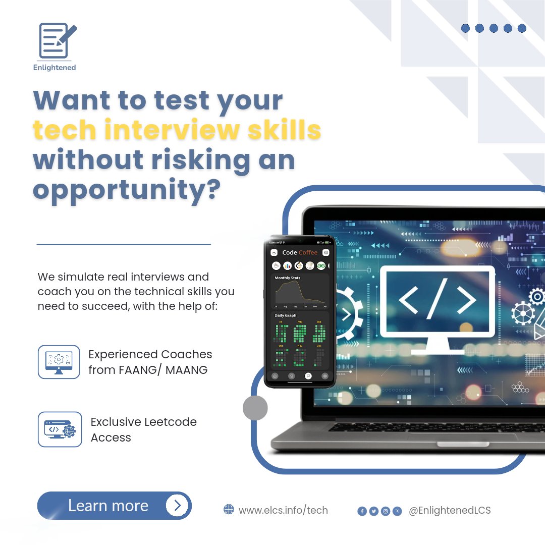 Enlightenedlcs's tweet image. Why gamble a job opportunity when you can improve with us? 
Get exclusive access to LeetCode and FAANG/MAANG coaches to ace your tech interview. 

#Hiring #JobHunt #JobSearch #Jobs #Tech #IT #InterviewPrep #ApplyNow #Careers #CareerGoals #OpenToWork #TechSkills