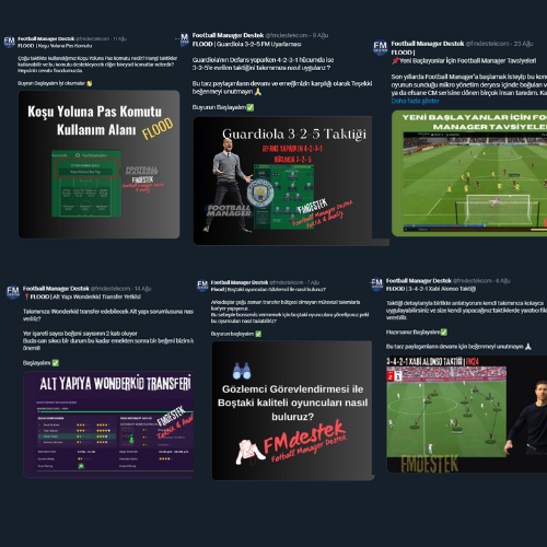 Football Manager  hakkında Herşey | FMDESTEK

Sayfamızı daha çok kişiye duyurmak için Beğenip Rt ederseniz sevinirm İyi oyunlar 
     Sayfamızda   👇

Gözlemci / Antrenör Önerileri
En güncel grafik paketleri 
Taktiksel bilgiler
Taktik yaparken dikkat etmemiz gerekenler
Sezona