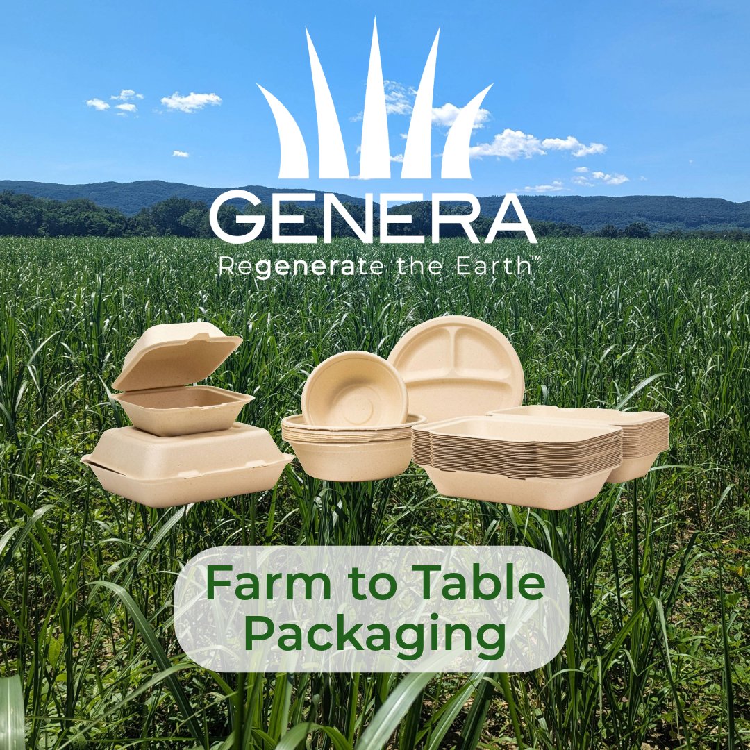 GeneraInc's tweet image. From growing the grass to making the pulp and fiber to manufacturing the products, Genera does it all, right here in the United States 🇺🇸 Genera's high-performance, compostable food service packaging is literally farm 🌱 to table 🍽️ #compostablepackaging #sustainablepackaging