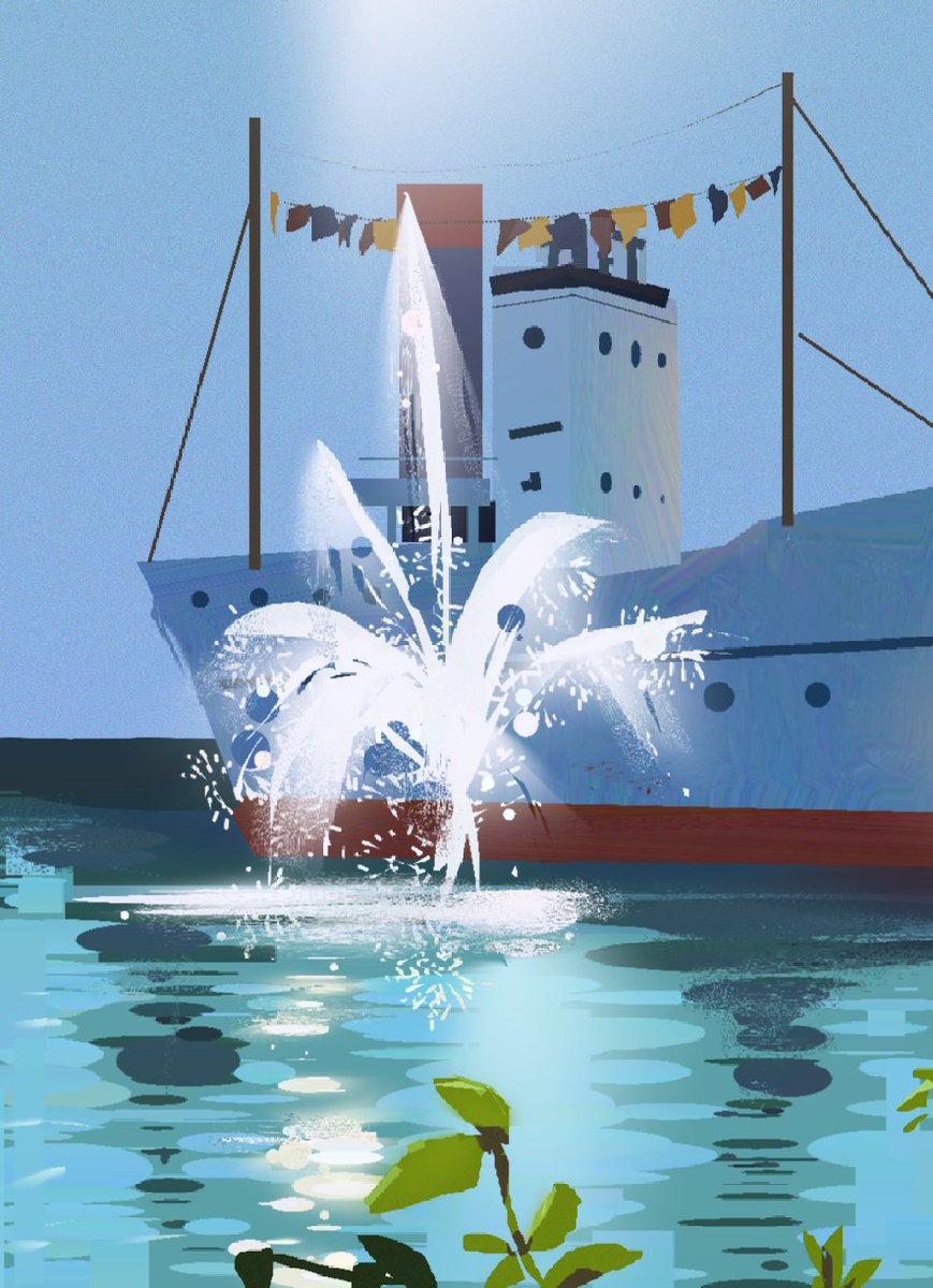 CassiWalsh's tweet photo. A plein air I did earlier this year. I need to get back into it, but I've been so busy!

#pleinairpainting #nopleinnogain #boat #water #fountain #sunny https://t.co/AtevmeIbT5