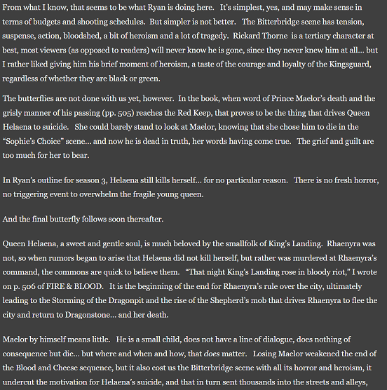 TheRustyOldMan's tweet photo. For  those that didn't get to read GRRM's Beware the Butterflies blog post before he took it down, here it is. #HoTD #HouseOfTheDragon https://t.co/ClWOhjQJ98