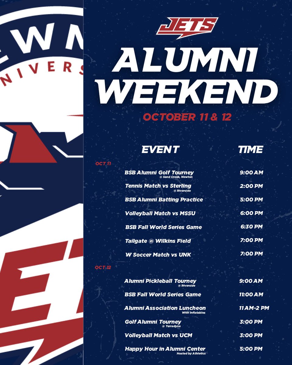 Calling ALL Alumni🚨

Join us for Alumni Weekend on October 11th and 12th! Take a look at the fun filled schedule and RSVP at the link below! We hope to see you there!

🔗bit.ly/4cXsjHM 

#JetPower✈️