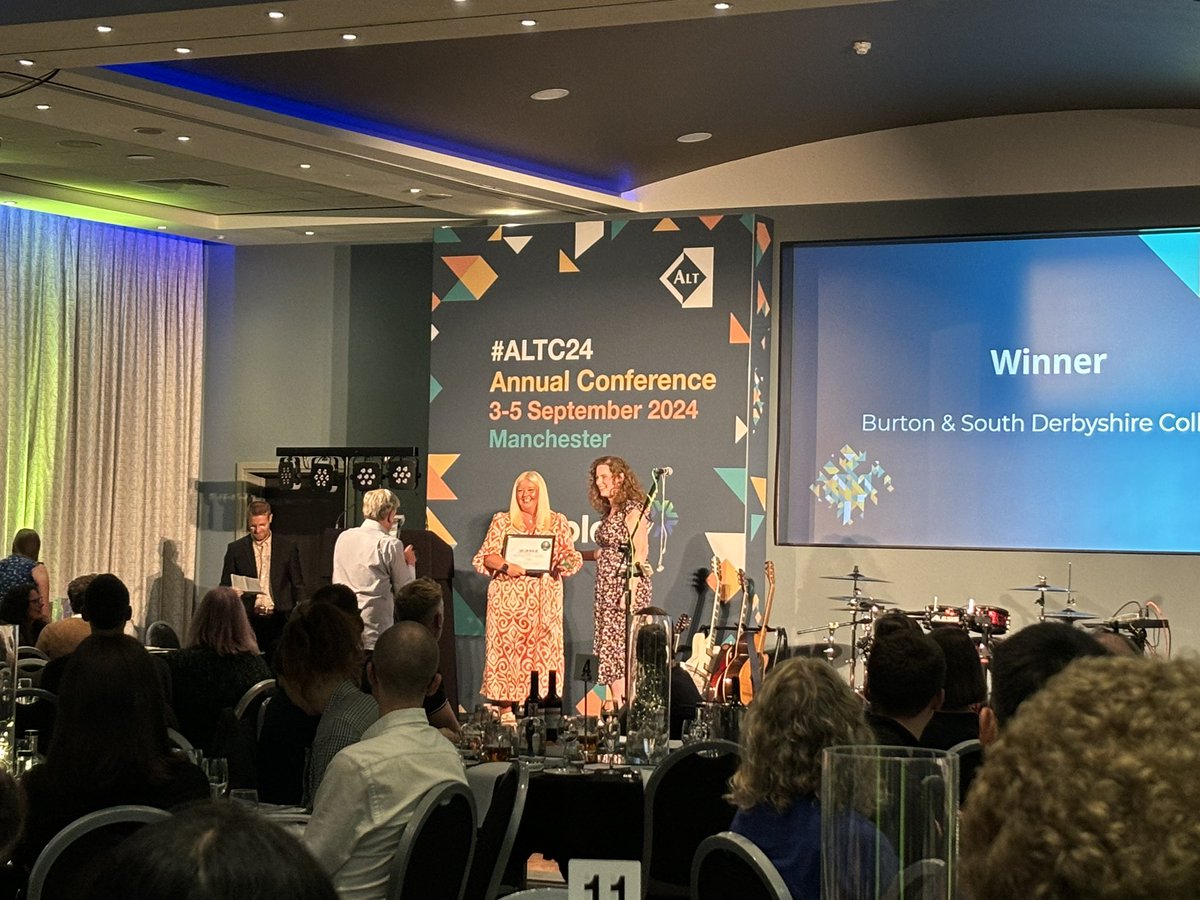 AmplifyFE's tweet image. Congratulations to Burton &amp;amp; South Derbyshire College and @ZoeRTierney on winning the inaugural ALT Award for Use of Technology in Vocational Education in partnership with Ufi VocTech Trust #AmplifyFE #ALTc24 #VocTech