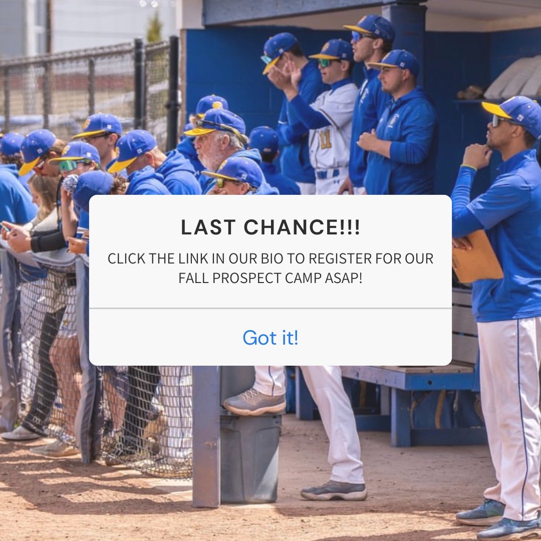 Last Chance to Register! ⏳

Click the link below to sign up for our Fall Prospect Clinic! 

info.collegebaseballcamps.com/casey-baseball…

#jwubaseball #fallprospectclinic