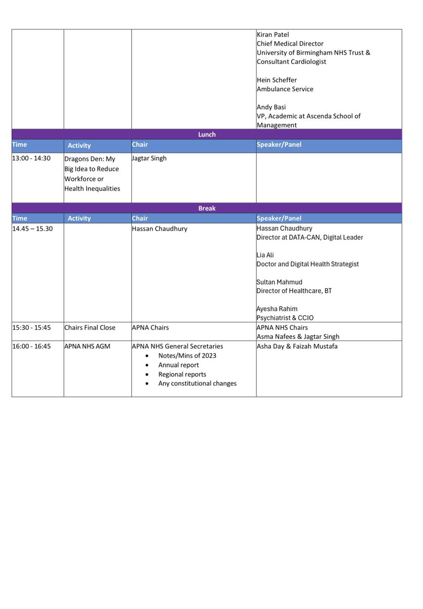 APNA NHS - Asian Professionals National Alliance (@apnanhs) on Twitter photo We are excited to confirm the final agenda for next week’s #APNA24 conference <a href="/uniofwarwick/">University of Warwick</a>
Speakers include <a href="/ChrisHopsonNHS/">Chris Hopson</a> <a href="/NavinaEvans/">Dr Navina Evans</a> <a href="/BolaOwolabi8/">Bola Owolabi</a>
Last minute places available
Email apnanhsevents@gmail.com for a booking form
We look forward to welcoming you!
#TeamAPNA We are excited to confirm the final agenda for next week’s #APNA24 conference <a href="/uniofwarwick/">University of Warwick</a>
Speakers include <a href="/ChrisHopsonNHS/">Chris Hopson</a> <a href="/NavinaEvans/">Dr Navina Evans</a> <a href="/BolaOwolabi8/">Bola Owolabi</a>
Last minute places available
Email apnanhsevents@gmail.com for a booking form
We look forward to welcoming you!
#TeamAPNA