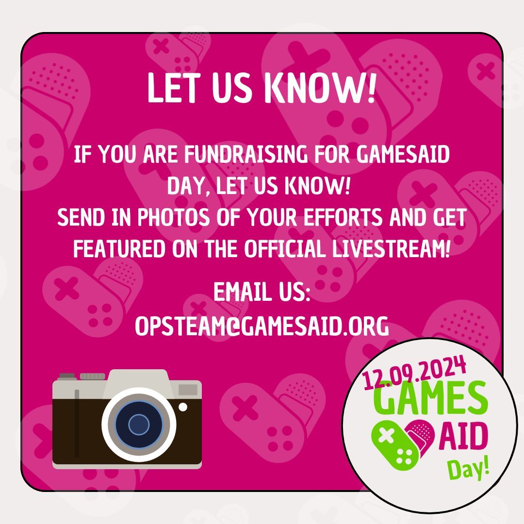 🎉 GamesAid day is only 8 days away! 🎉 

As some of you may know, each year we livestream the GamesAid Go Karting Final with Alpha Live! 

Send photos of your fundraising efforts to be featured on the livestream!