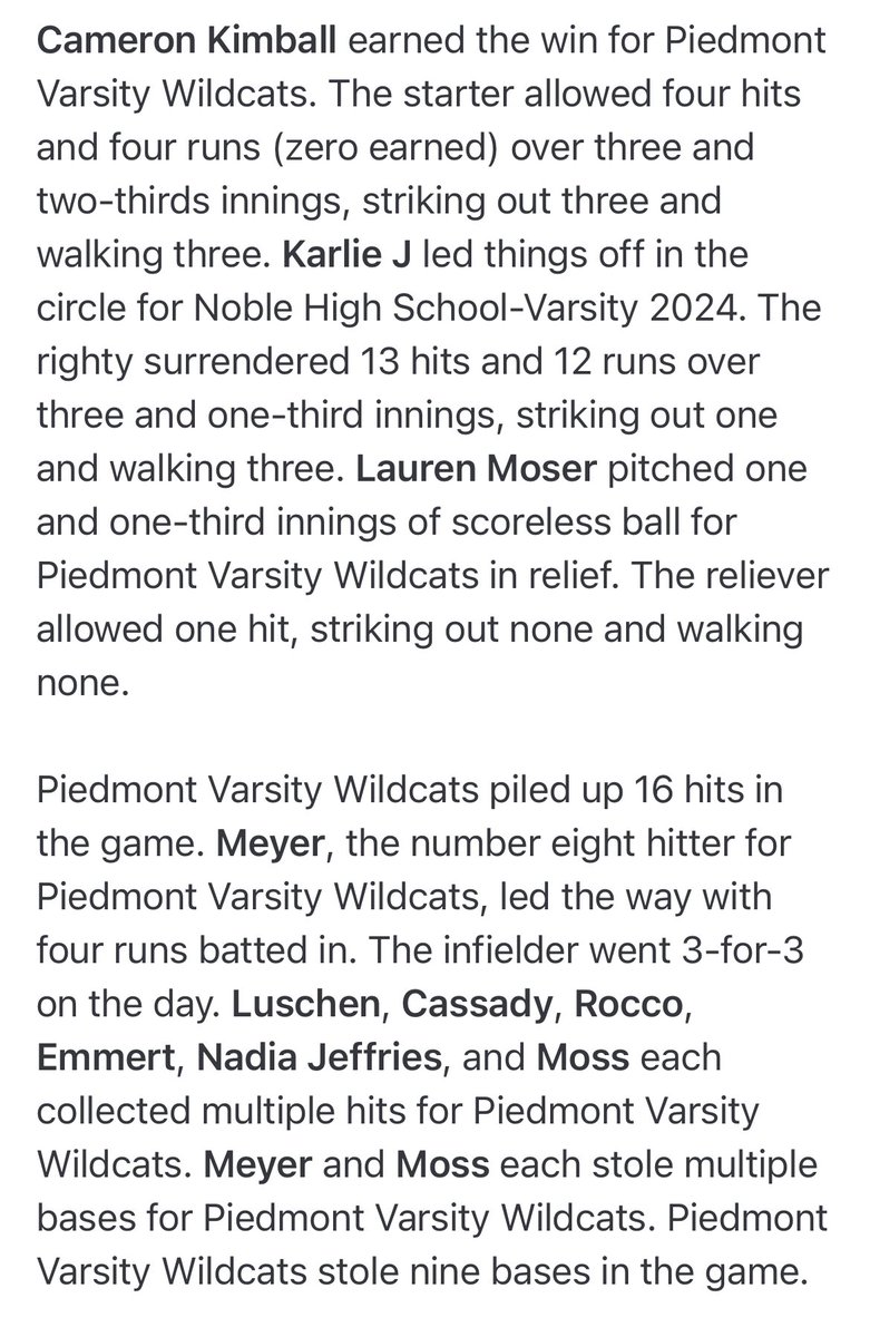 Piedmont HS Softball tweet media