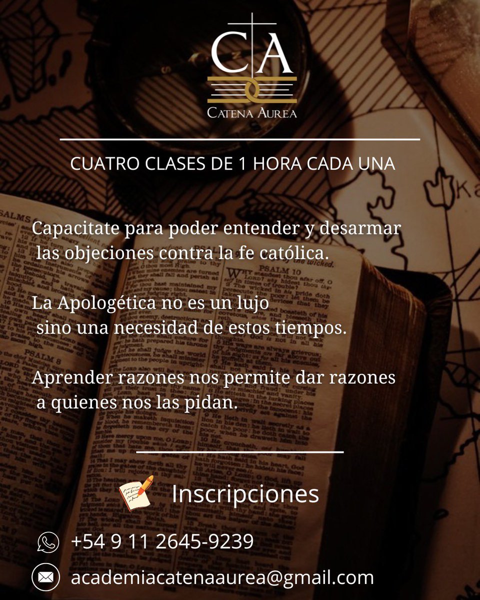 Curso a iniciar! La defensa da la Fe es inmensamente necesaria hoy en día, ya que es atacada tanto por enemigos externos e internos. Acá se desarrolla la Apologética contra los Testigos de Jehova, para los interesados en refutar sus errores. Patrocina Academia Catena Aurea